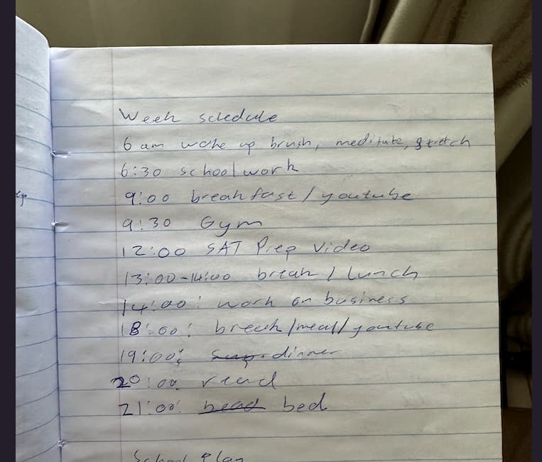 Schedule over school break